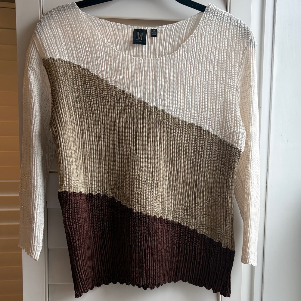 Modern Colorblock Crepe Stretch Sweater Cream, Tan Brown M